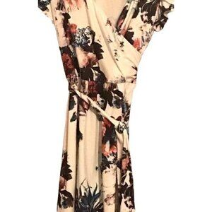 FURNEX Women's Dress, Wrap style with belt, Size M, Colors Cream/Navy Blue/Coral